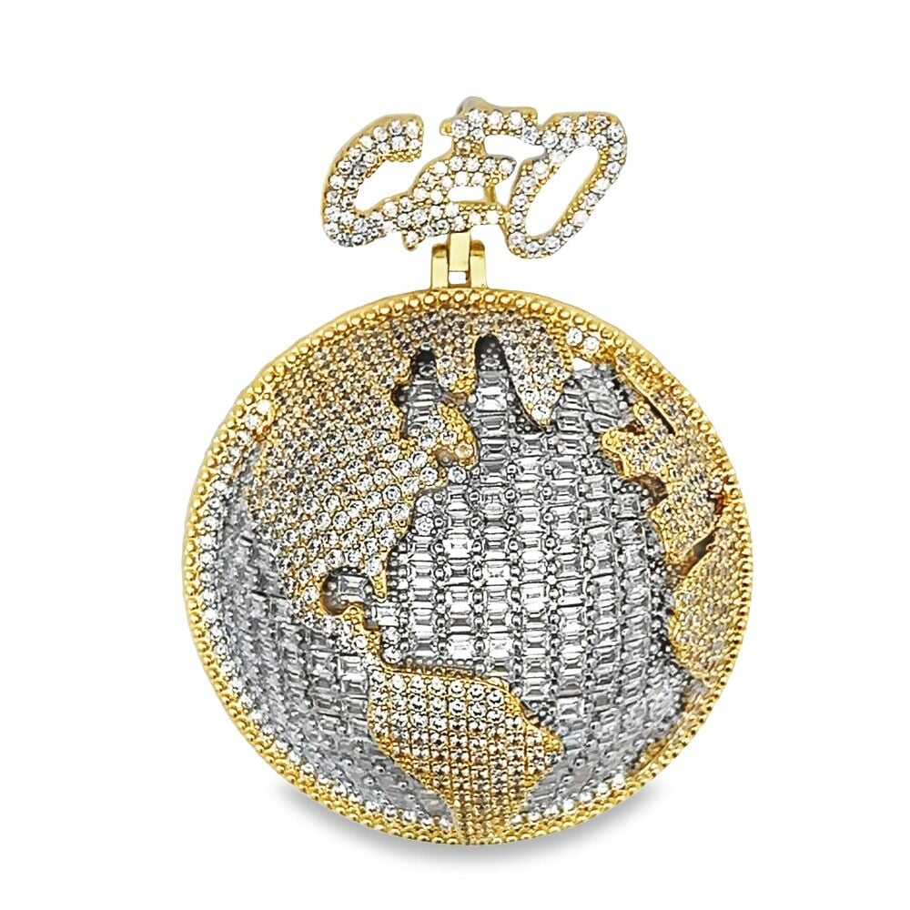 CEO Baguette World CZ Hip Hop Iced Out Pendant Yellow Gold HipHopBling