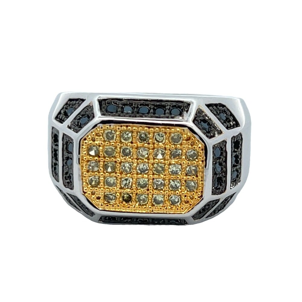 Champion Black & Yellow CZ Ring .925 Sterling Silver 8 HipHopBling