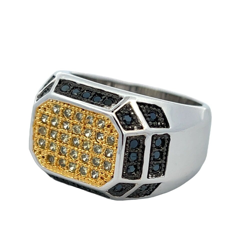 Champion Black & Yellow CZ Ring .925 Sterling Silver 8 HipHopBling