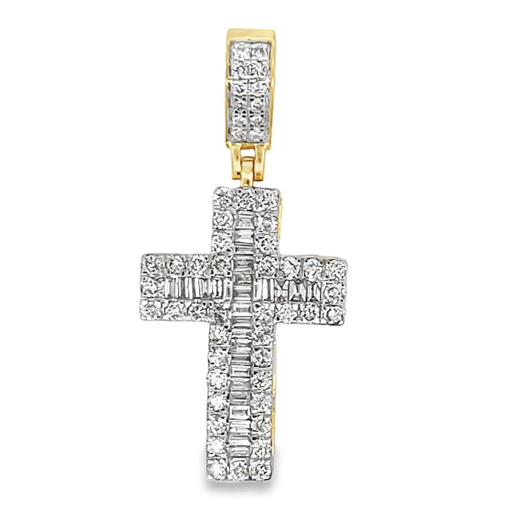 Channel Baguette Cross 1.80cttw Diamond Pendant 10K Gold 10K White Gold HipHopBling