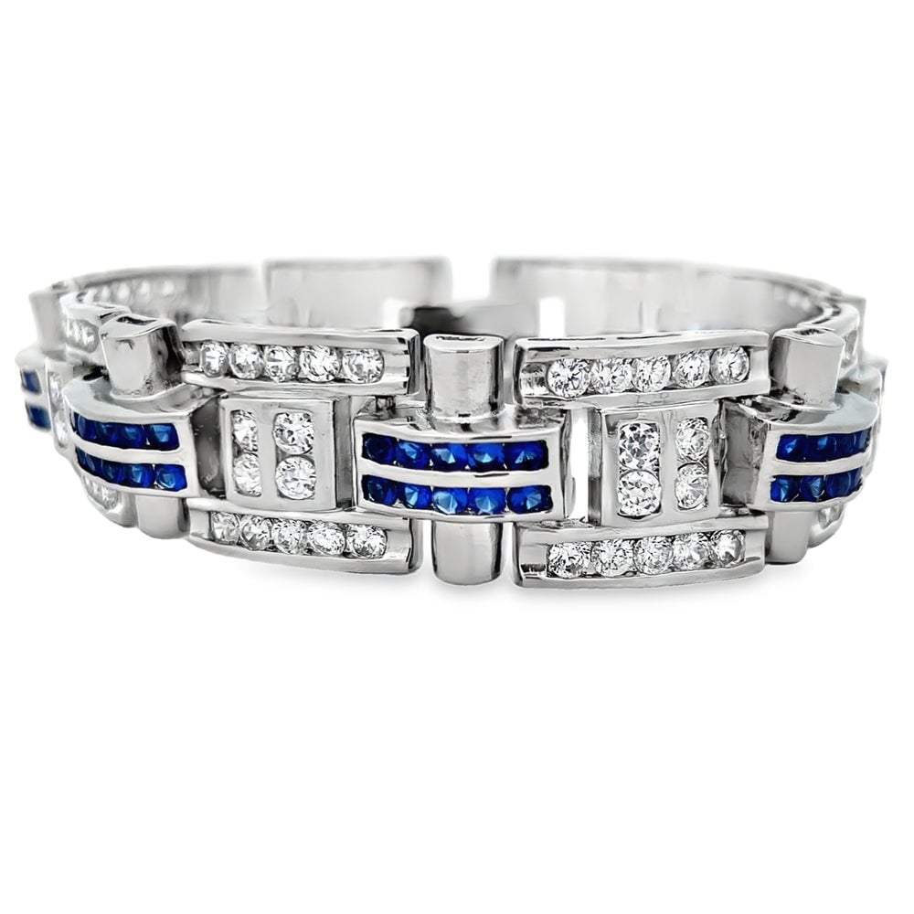 Chunky White & Blue CZ Hip Hop Bracelet HipHopBling