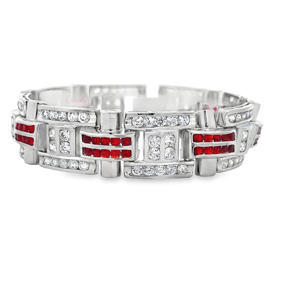 Chunky White & Red CZ Hip Hop Bracelet HipHopBling
