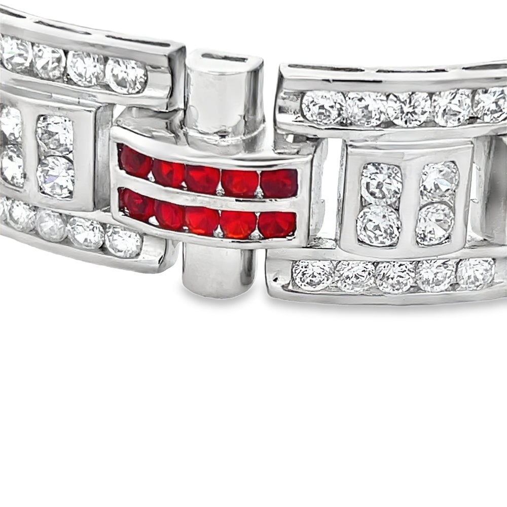 Chunky White & Red CZ Hip Hop Bracelet HipHopBling