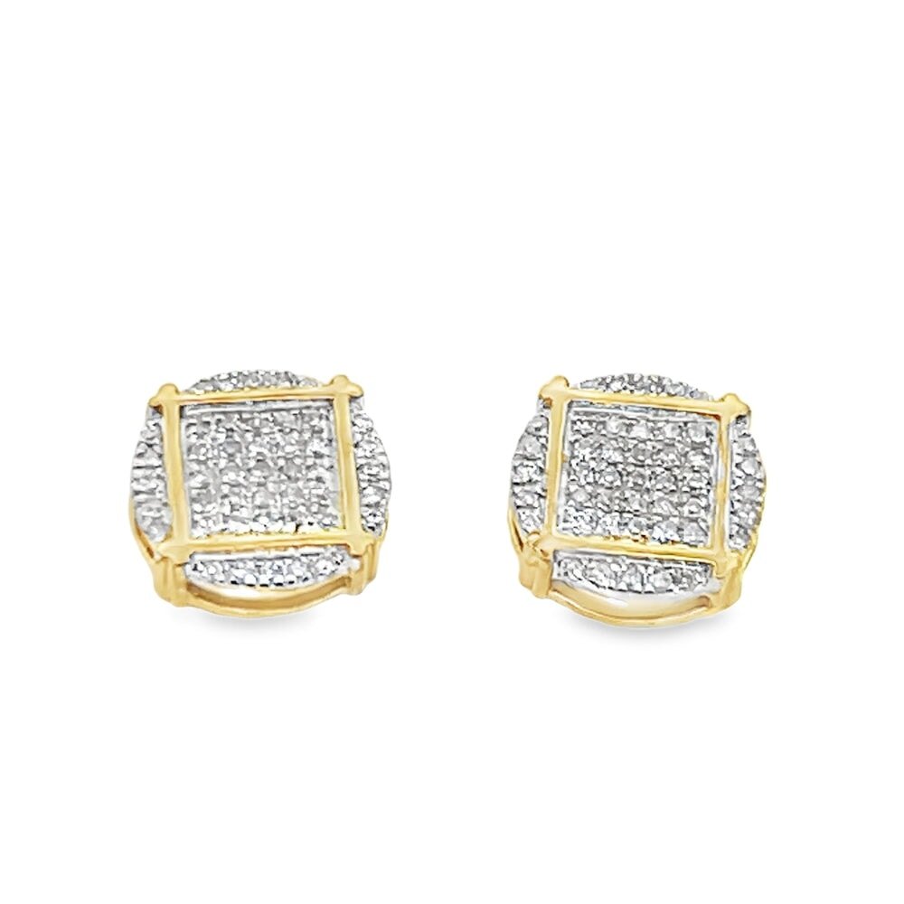 Circle Box Diamond Earrings .18cttw 10K Yellow Gold HipHopBling