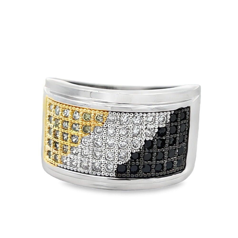 Classic 3 Color Stripe CZ Ring .925 Sterling Silver 8 HipHopBling