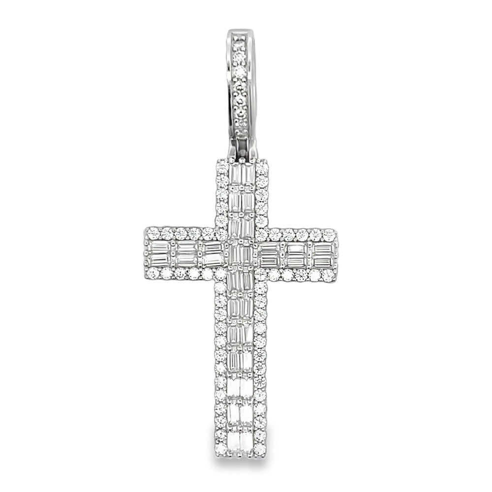Clean Baguette Cross 1.72cttw VVS Moissanite Pendant .925 Sterling Silver HipHopBling