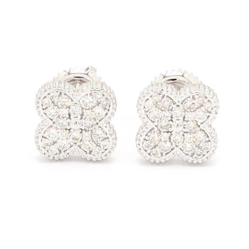 Clover Pave Diamond Earrings Solid 14K Gold 14K White Gold 9MM | .37cttw HipHopBling