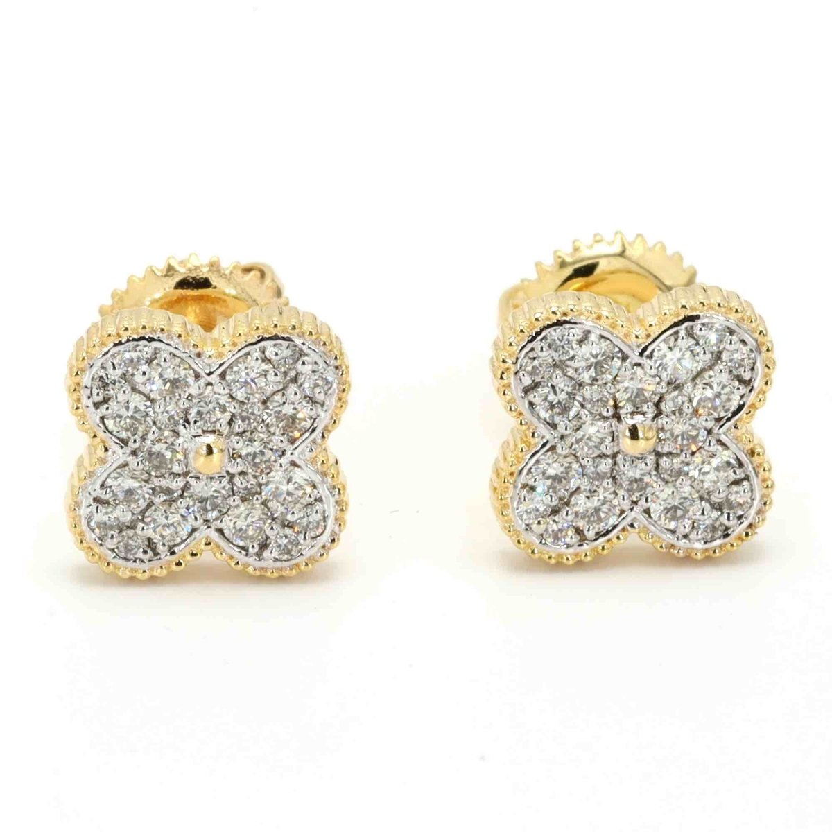 Clover Pave Diamond Earrings Solid 14K Gold 14K White Gold 9MM | .37cttw HipHopBling