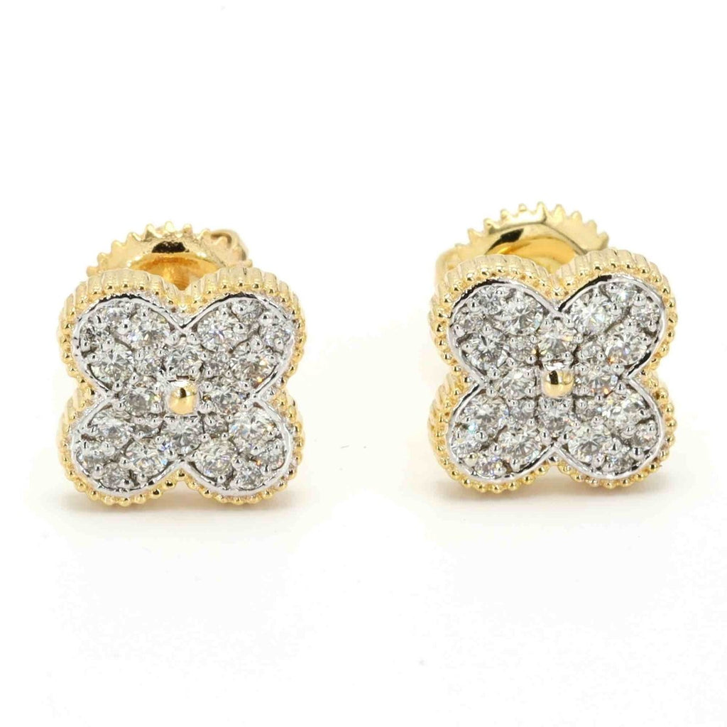 Clover Pave Diamond Earrings Solid 14K Gold 14K White Gold 9MM | .37cttw HipHopBling
