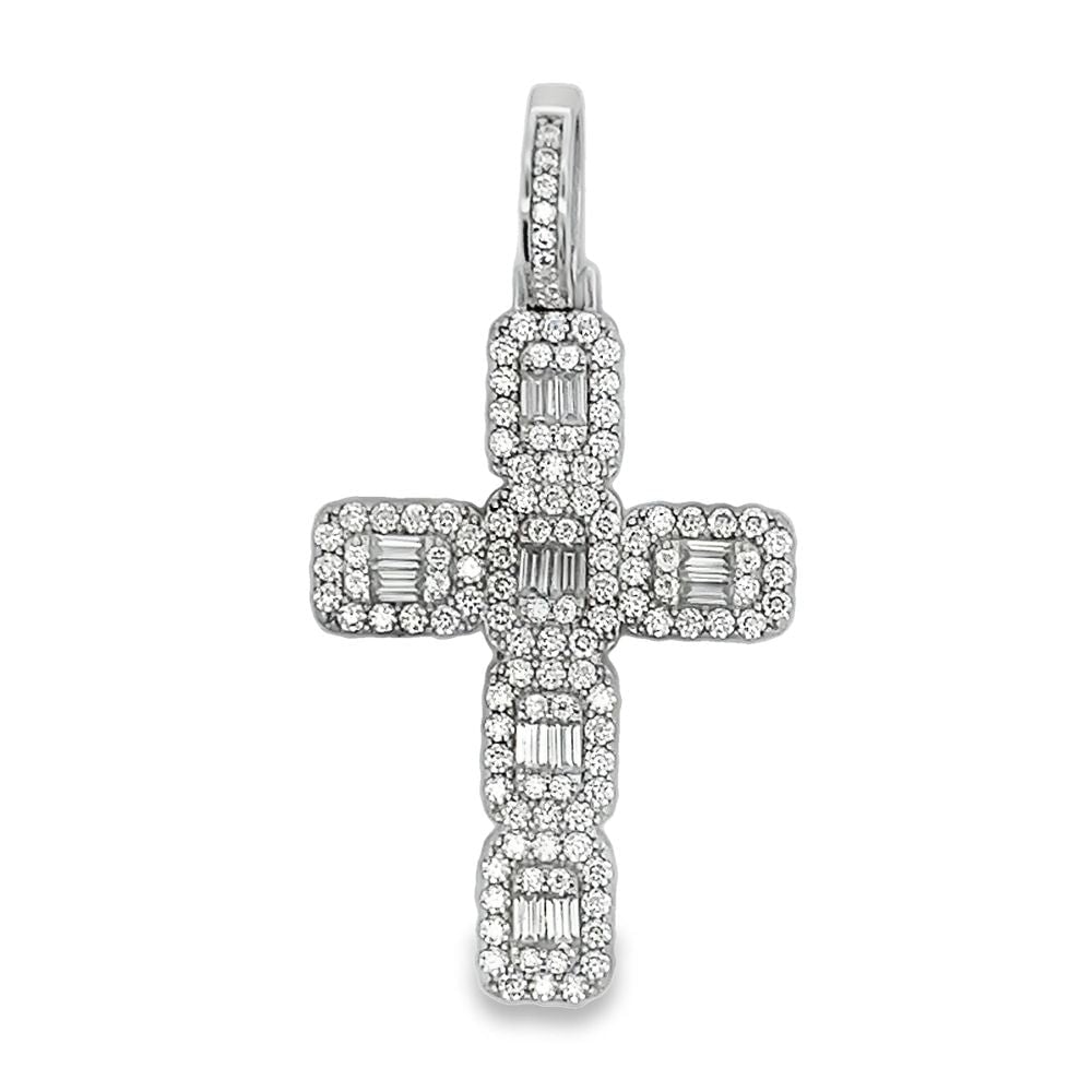 Cluster Baguette Cross Iced Out Moissanite Pendant .925 Sterling Silver HipHopBling
