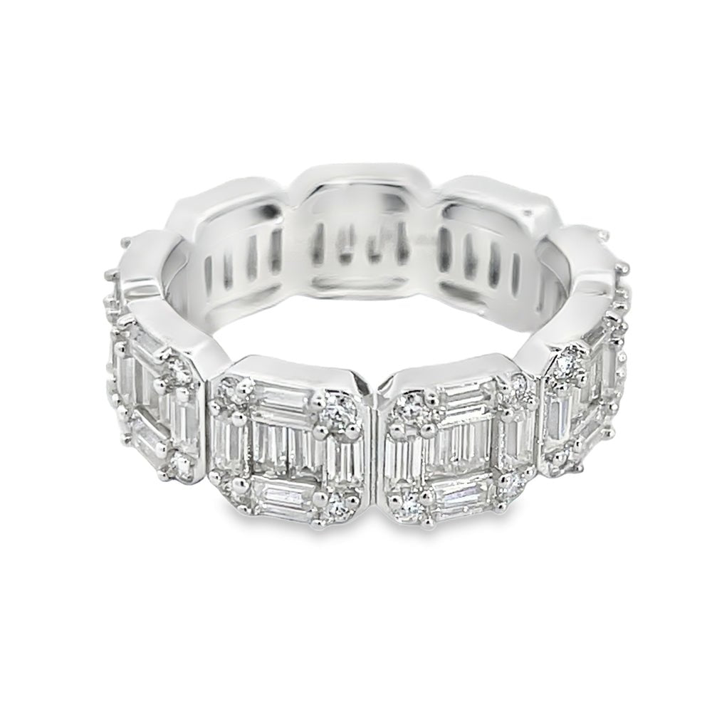 Cluster Baguette Eternity Iced Out VVS Moissanite Ring .925 Silver 7 HipHopBling
