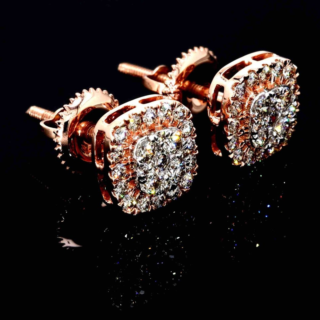 Cluster Cushion Diamond Earrings Solid 14K Gold 14K Rose Gold 7.5MM | .54cttw HipHopBling