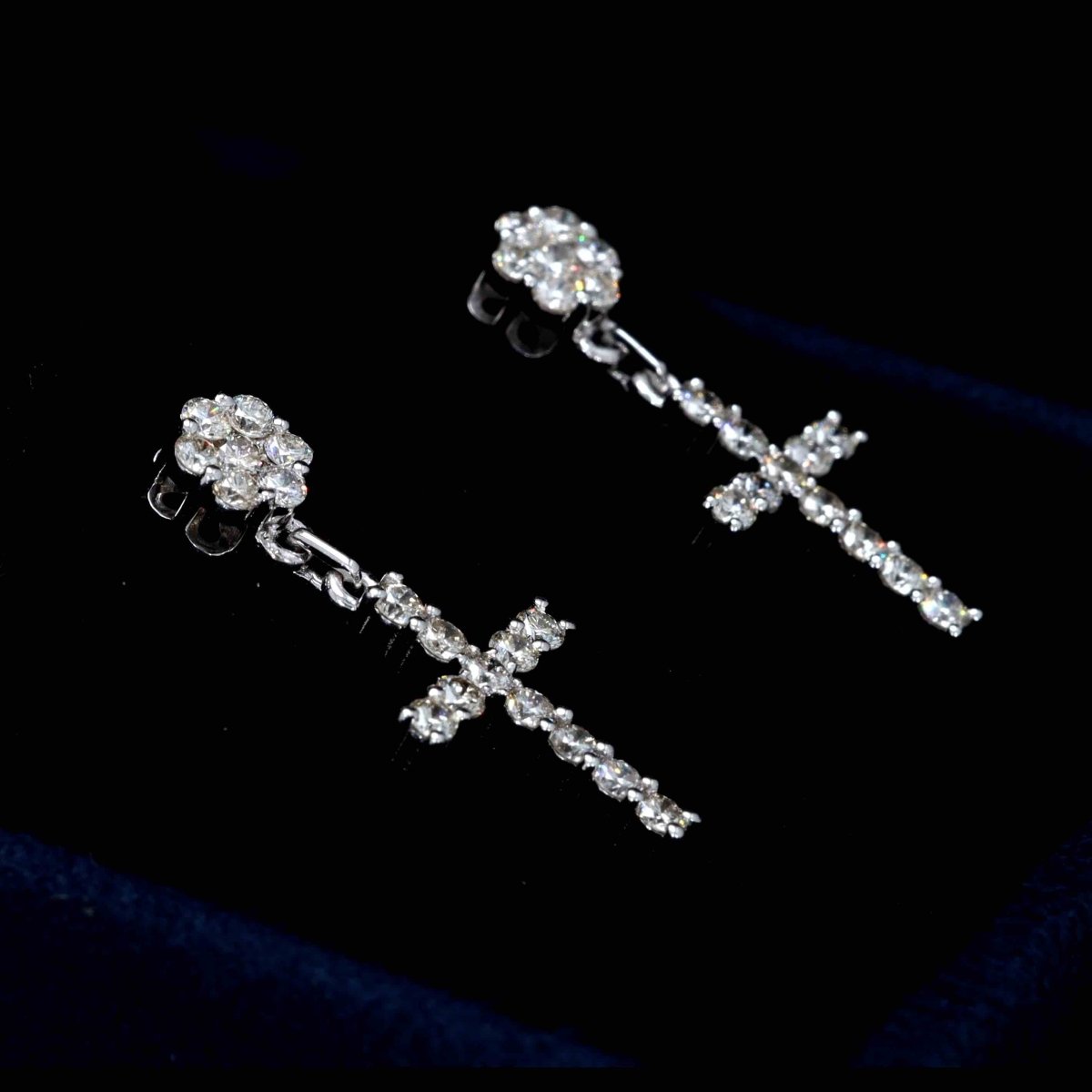 Cluster Dangling Cross Diamond Earrings Solid 14K Gold 14K White Gold 21MM X 9MM | .75 cttw HipHopBling