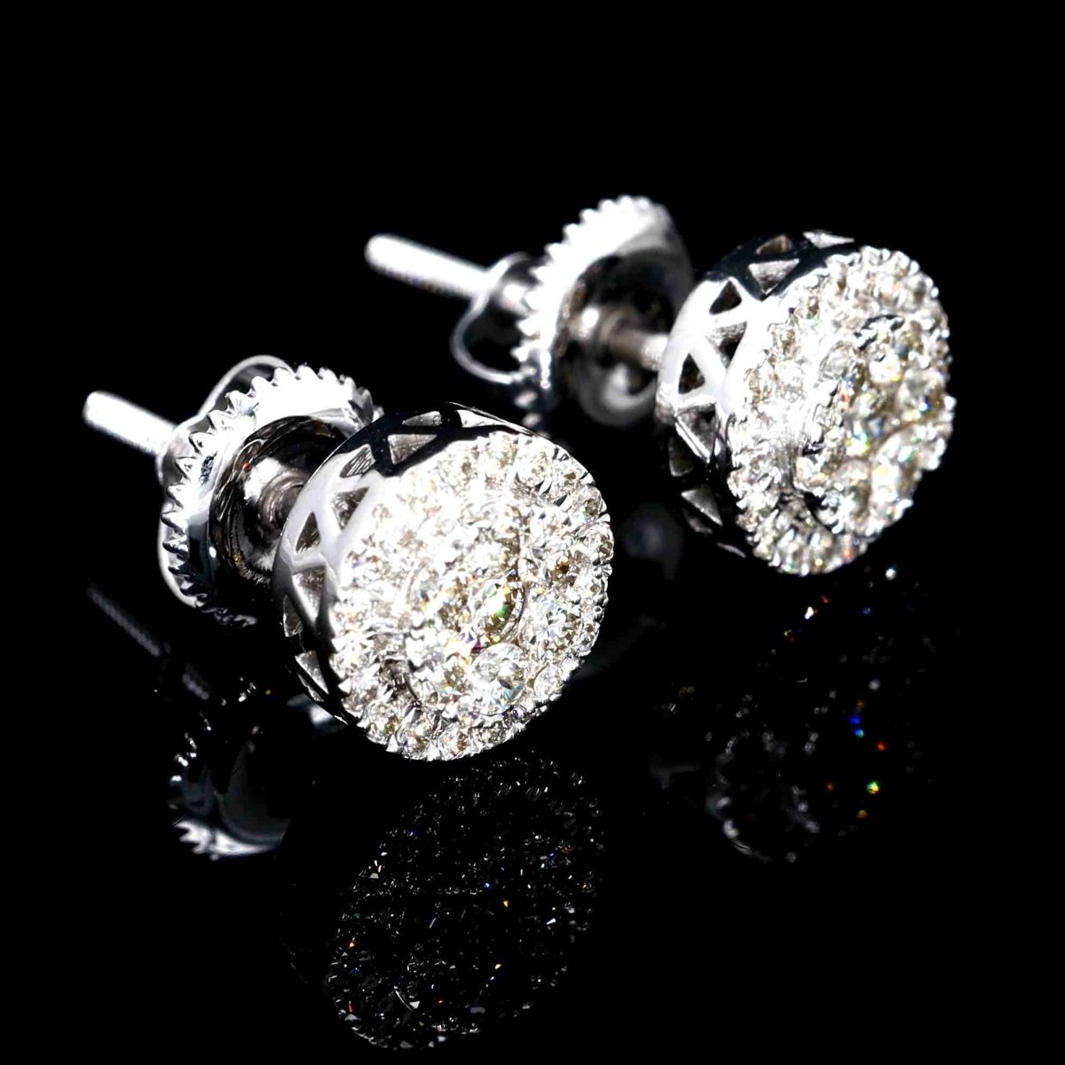 Cluster Halo Diamond Earrings Solid 14K Gold 14K White Gold 5MM | .34cttw HipHopBling