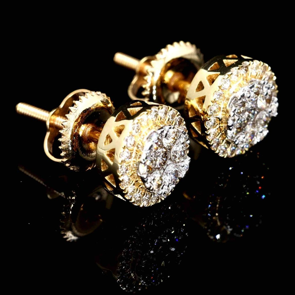 Cluster Halo Diamond Earrings Solid 14K Gold 14K Yellow Gold 5MM | .34cttw HipHopBling