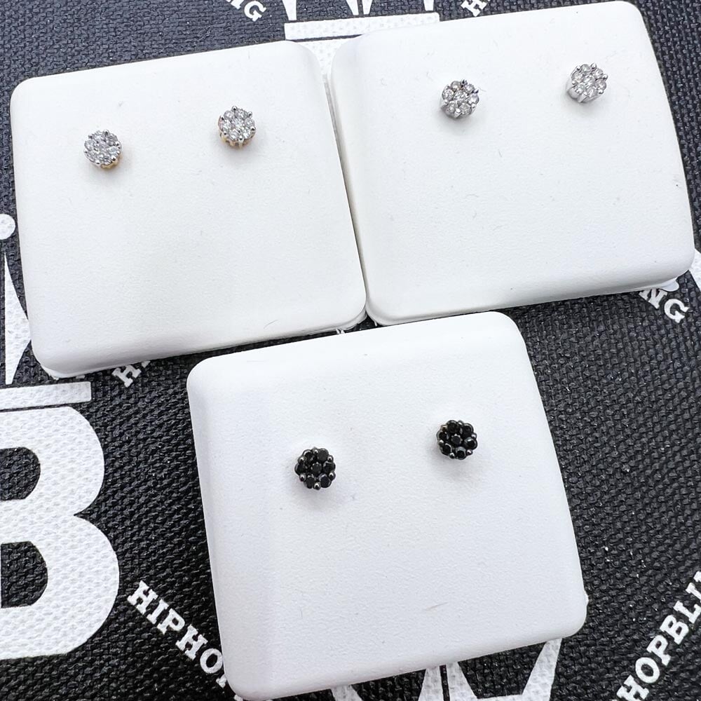 Cluster Mini .15cttw Diamond Earrings .925 Sterling Silver Yellow Gold HipHopBling