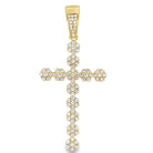 Cluster Tennis Cross Pendant .925 Sterling Silver Yellow Gold HipHopBling