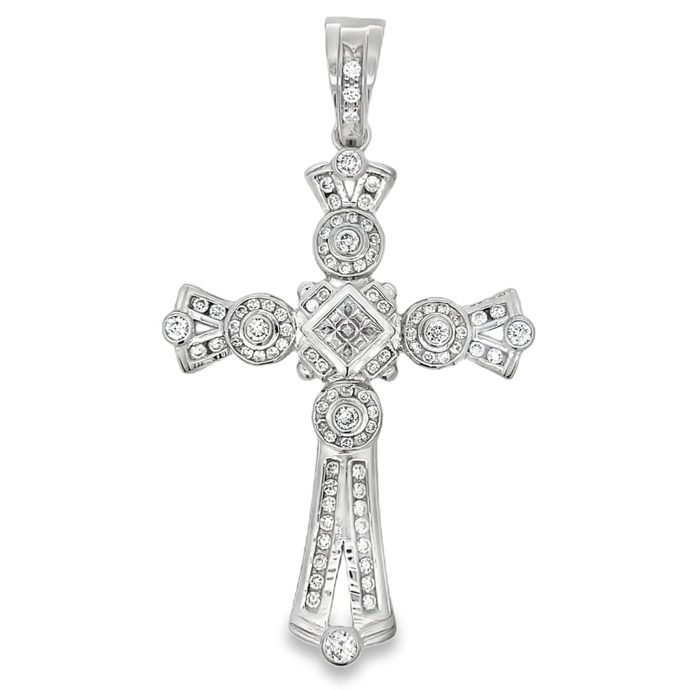 Cluster Wavy Cross CZ Pendant .925 Sterling Silver HipHopBling