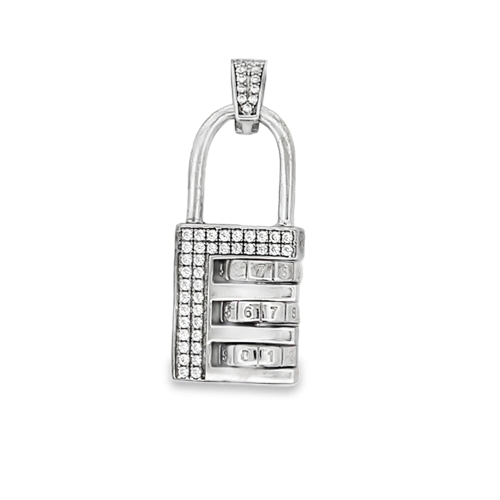 Combination Pad Lock CZ Pendant .925 Sterling Silver HipHopBling