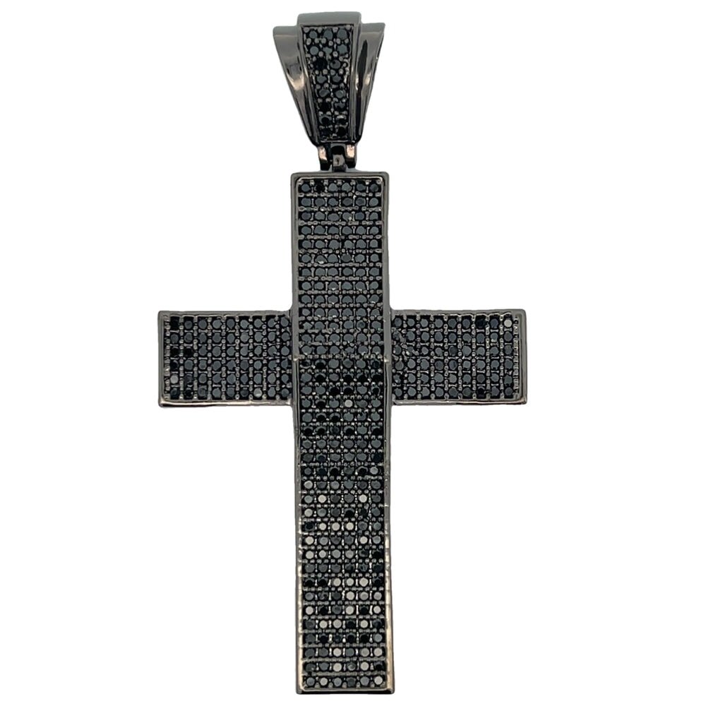 Crisp 6 Row Black Cross CZ Iced Out Pendant HipHopBling