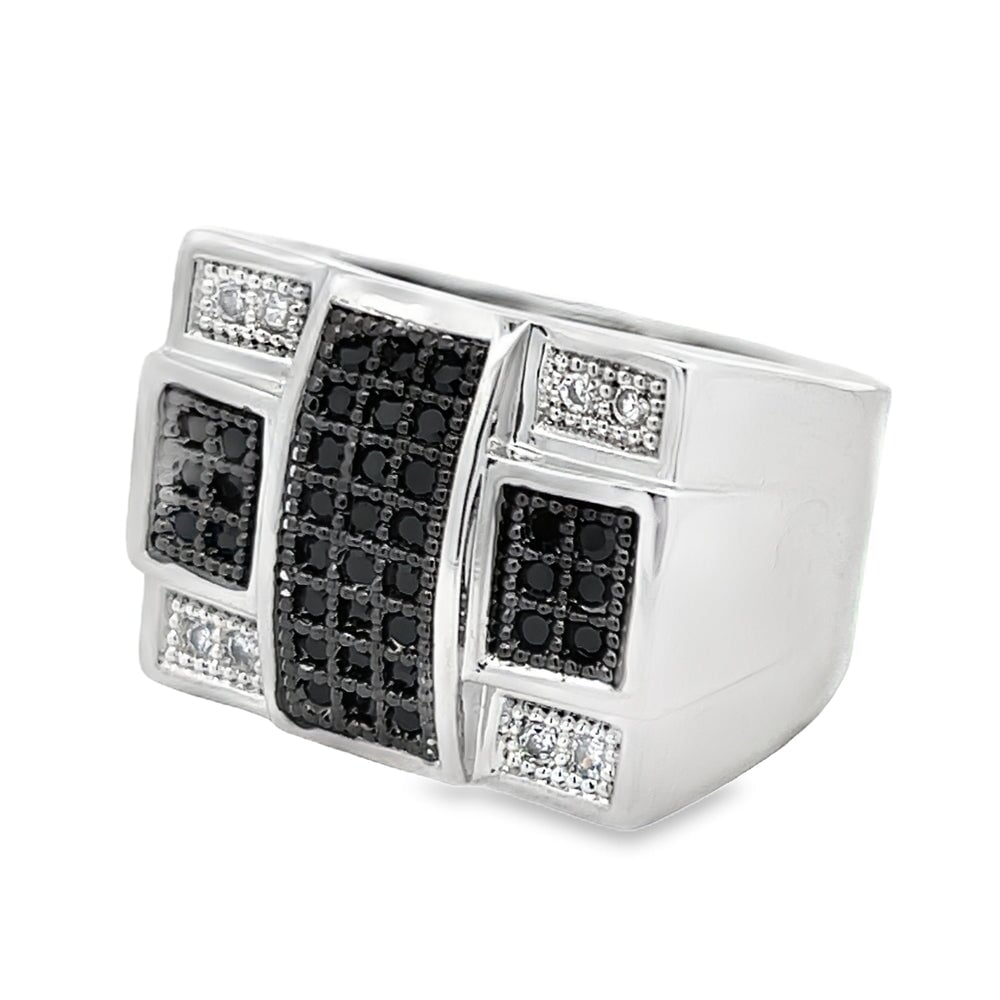Criss Cross Black & White CZ Ring .925 Sterling Silver 8 HipHopBling