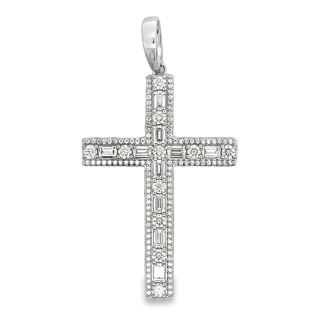 Cross Emerald Cut 2.86cttw VVS Moissanite Pendant .925 Sterling Silver HipHopBling
