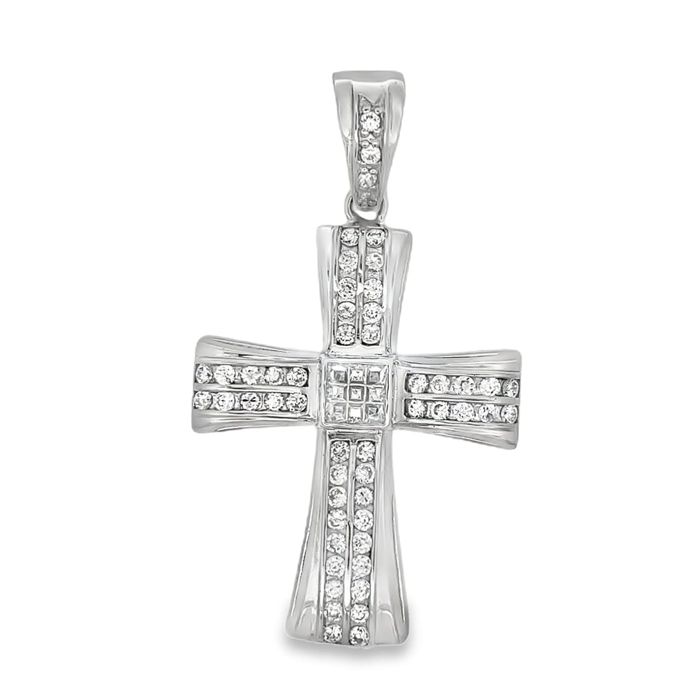 Cross Princess Cut Center CZ Pendant .925 Sterling Silver HipHopBling