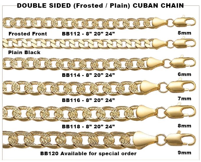 Cuban Curb 2 - Sided Plain/Frosted Gold Plated Chain Necklace 5MM 8" Bracelet HipHopBling
