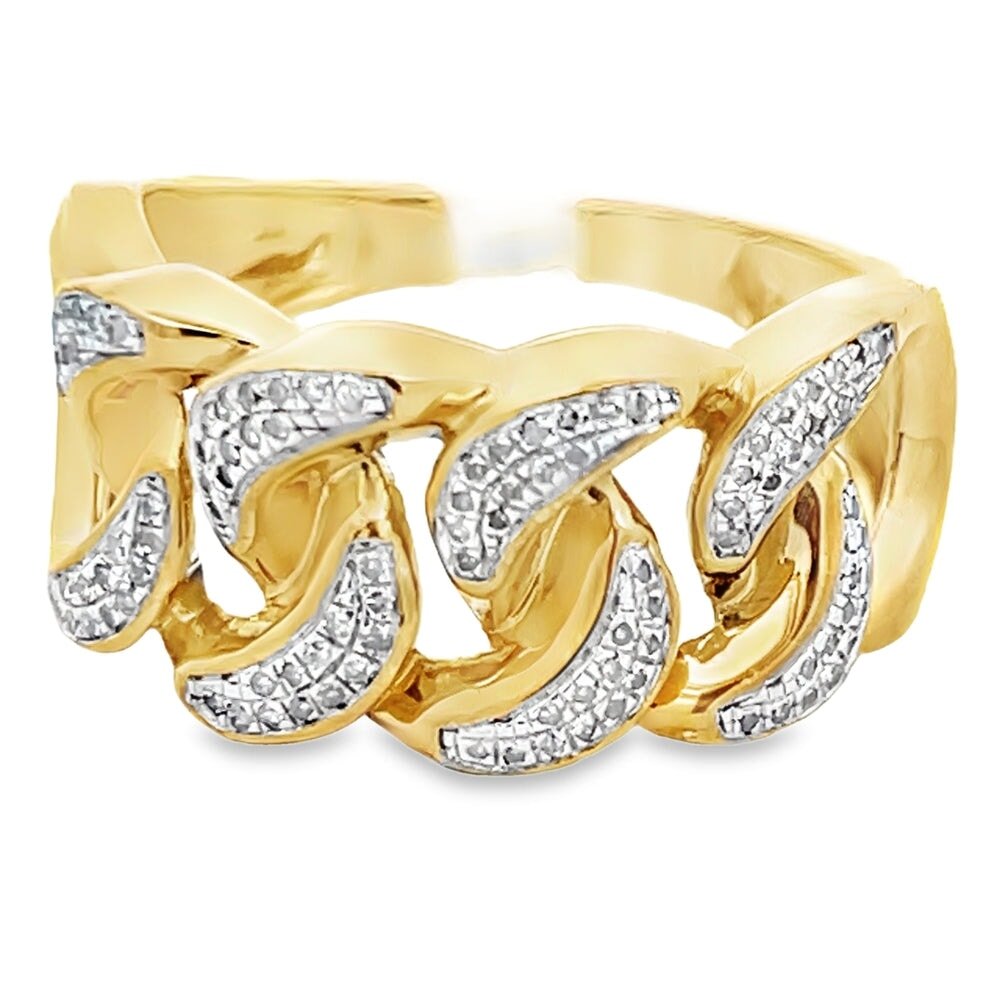 Cuban Link .27cttw Diamond Ring 10K Yellow Gold HipHopBling