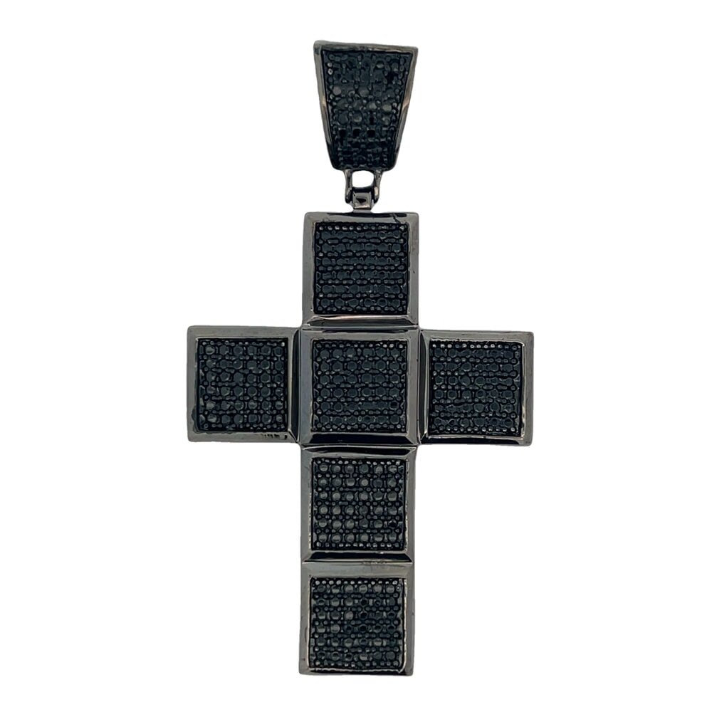 Cube Cross CZ Iced Out Pendant Black HipHopBling