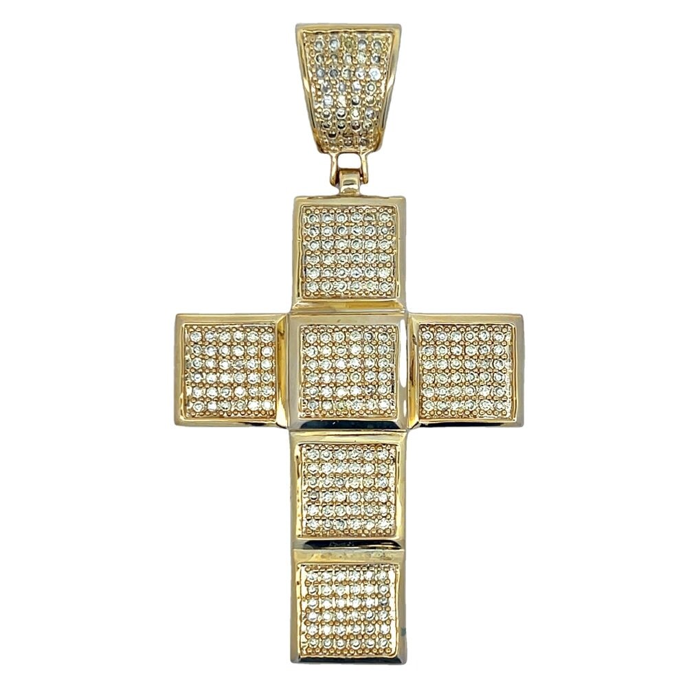 Cube Cross CZ Iced Out Pendant Lemonade HipHopBling