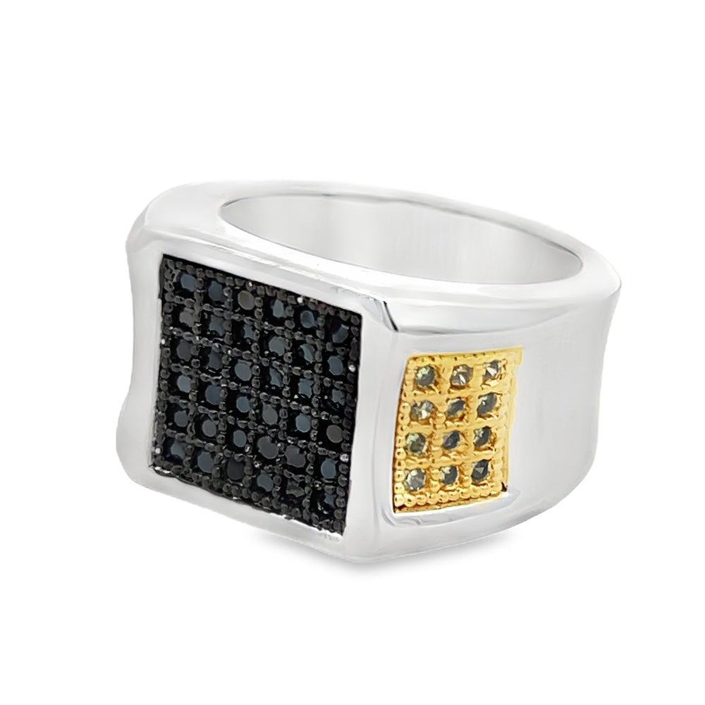 Cube Ice Black & Yellow CZ Ring .925 Sterling Silver 8 HipHopBling