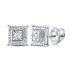 Cube Stud Halo Diamond Earrings .925 Sterling Silver HipHopBling