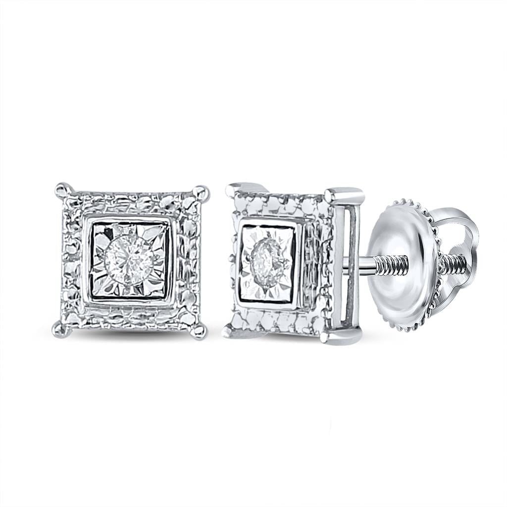 Cube Stud Halo Diamond Earrings .925 Sterling Silver HipHopBling