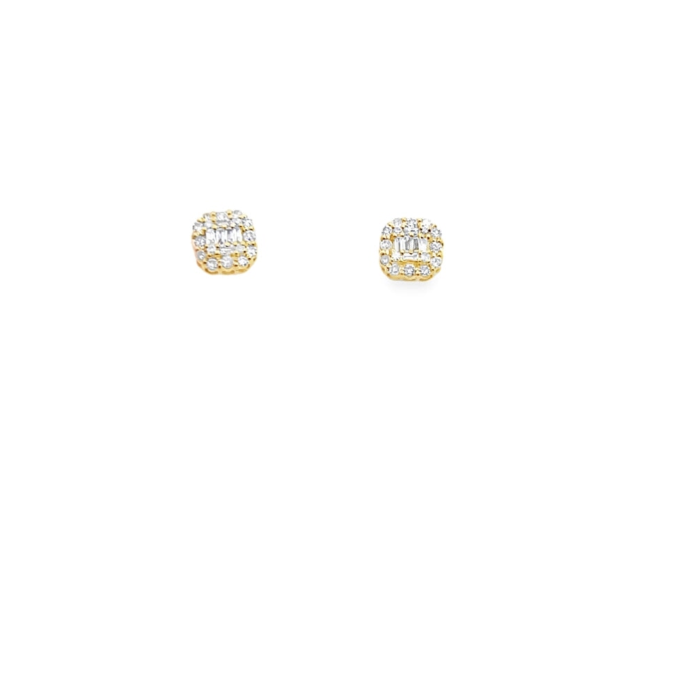 Cushion Baguette Diamond Earrings .15cttw 10K Gold 10K Yellow Gold HipHopBling