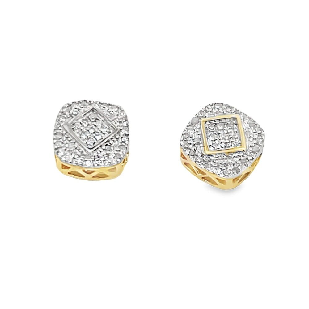 Cushion Box Diamond Earrings .12cttw 10K Yellow Gold HipHopBling