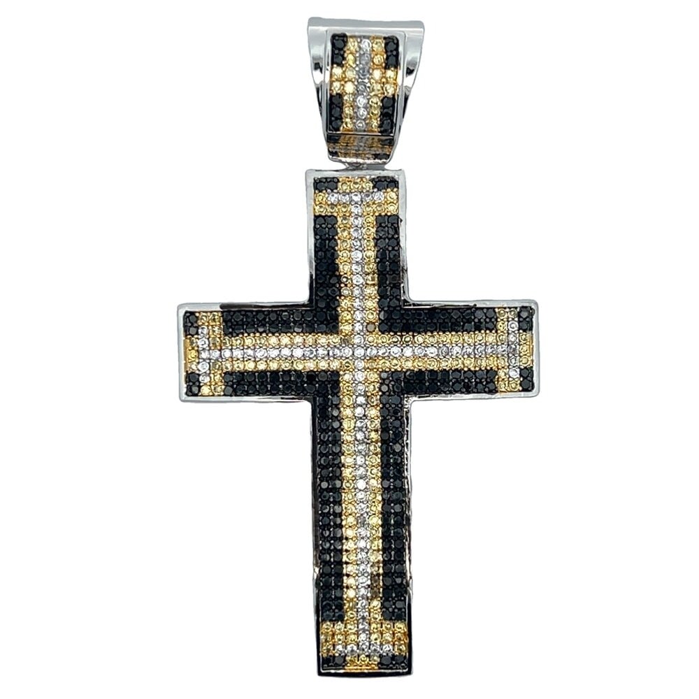 Custom 3 Color Cross CZ Iced Out Pendant HipHopBling