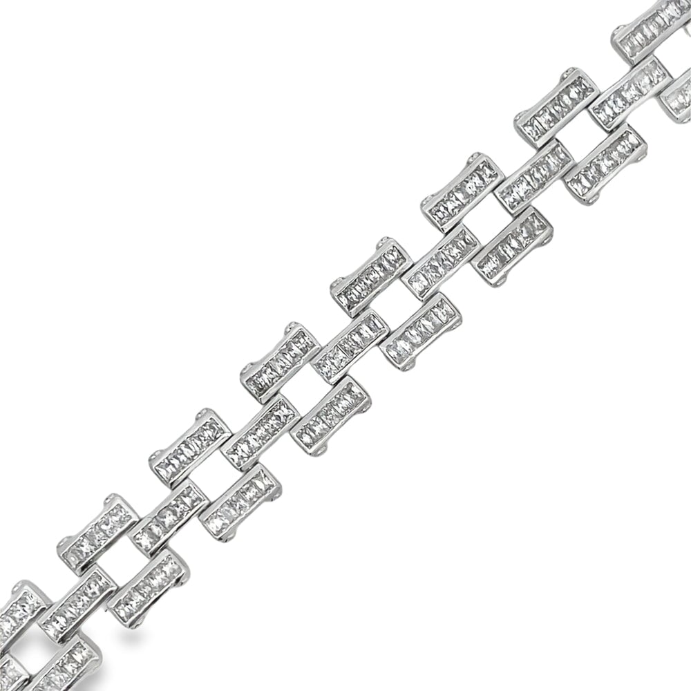 CZ Baguette Chain Link Bracelet .925 Sterling Silver HipHopBling