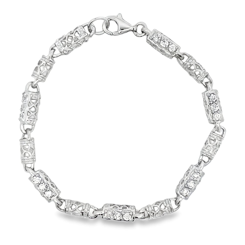 CZ Fancy Link Bracelet .925 Sterling Silver HipHopBling