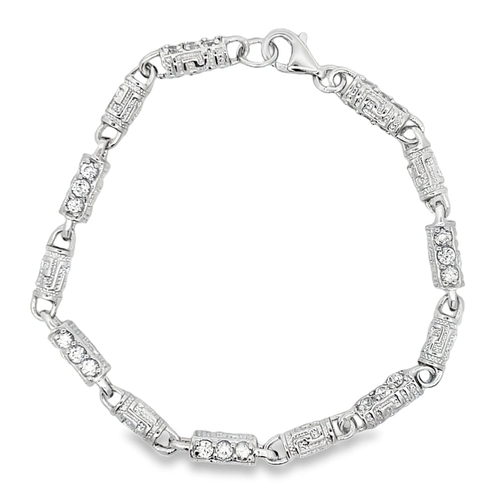 CZ Greek Link Bracelet .925 Sterling Silver HipHopBling