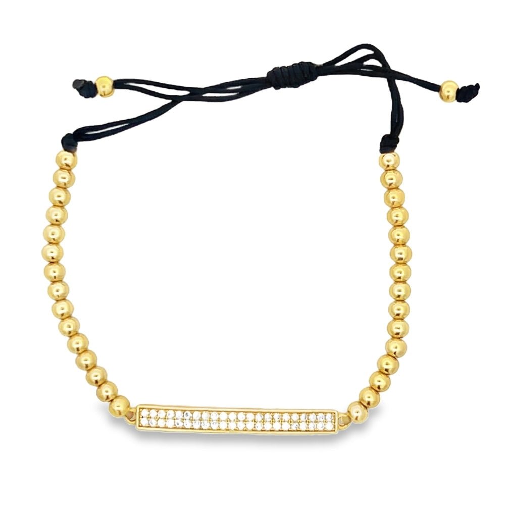 CZ ID Bar Bead Rope Bracelet .925 Sterling Silver Gold HipHopBling