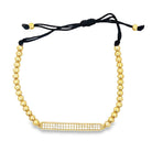 CZ ID Bar Bead Rope Bracelet .925 Sterling Silver Gold HipHopBling