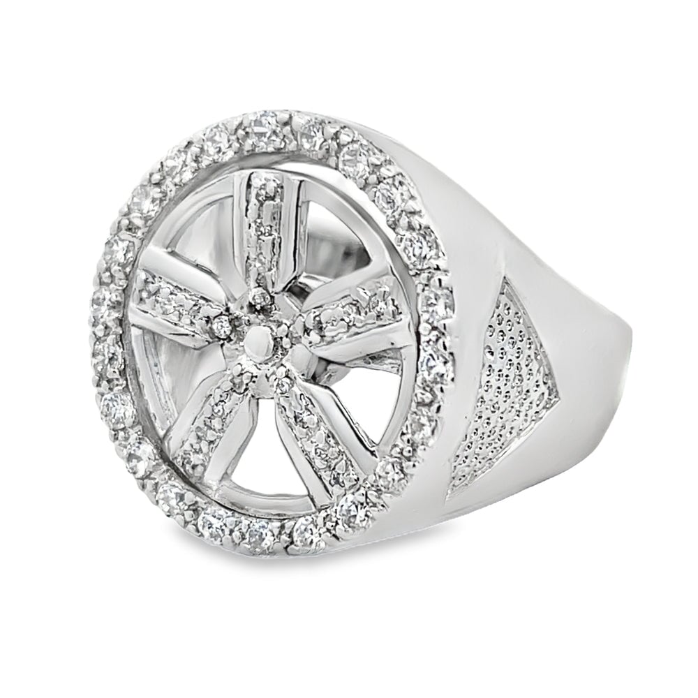 CZ Spinning Wheel 5 Spoke Rim Ring .925 Sterling Silver 12 HipHopBling