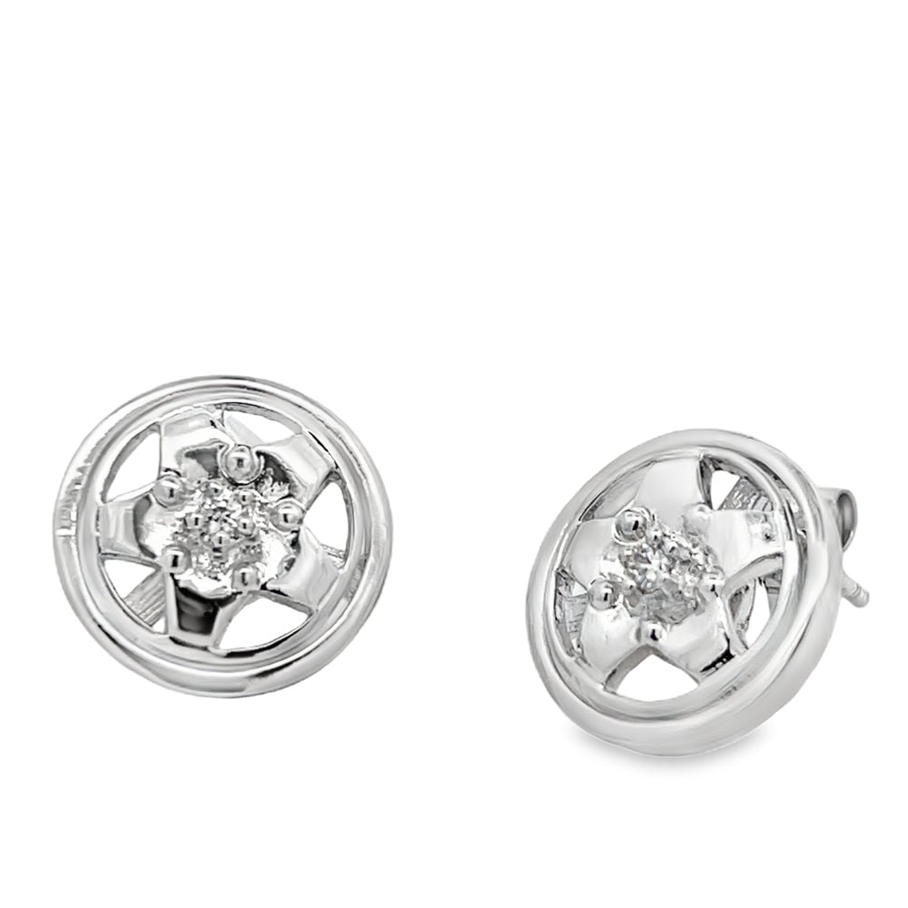 CZ Spinning Wheel Polished Rim Earrings .925 Sterling Silver HipHopBling