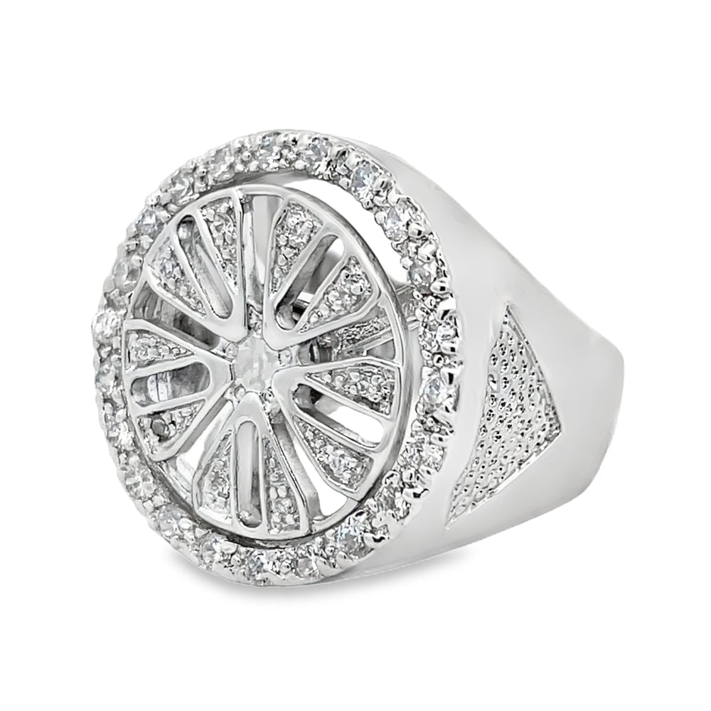 CZ Spinning Wheel Split 5 Spoke Rim Ring .925 Sterling Silver 10 HipHopBling