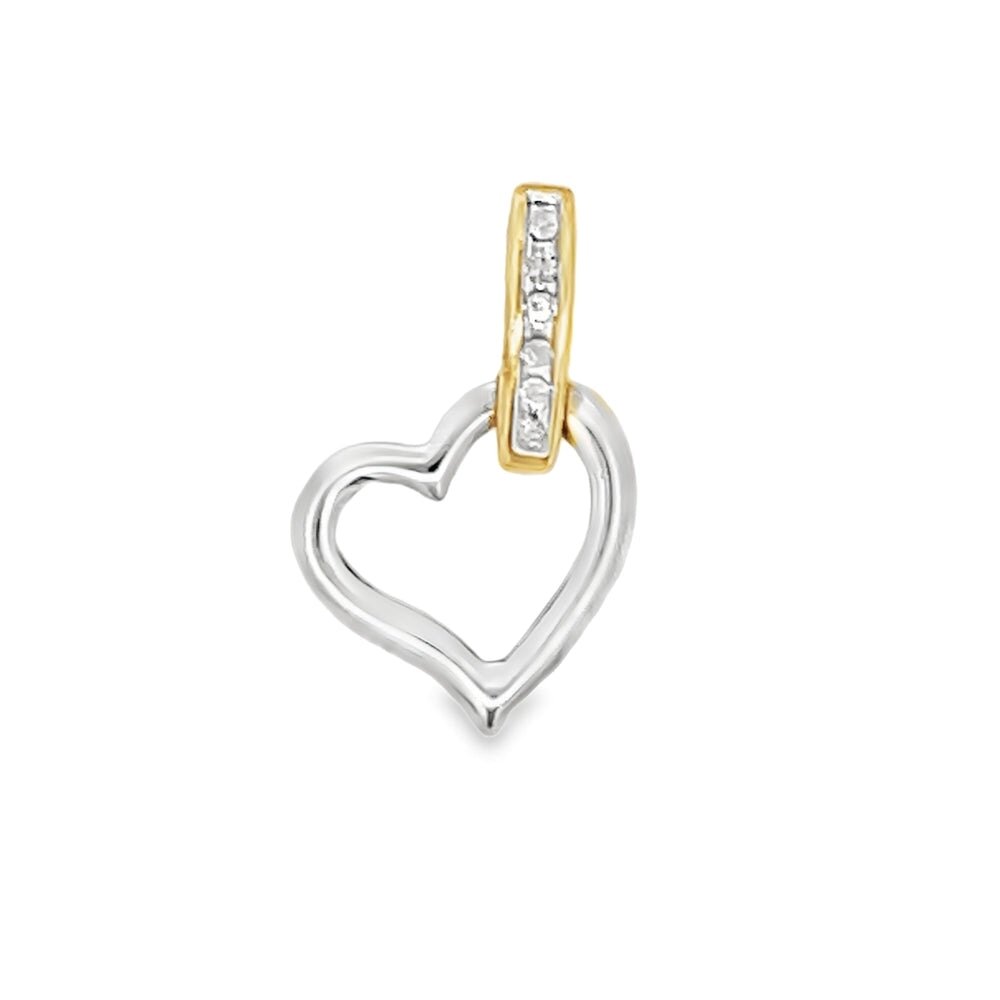 Dangling Heart 2 Tone Diamond Pendant 10K Gold HipHopBling