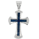 Designer Cross Blue CZ Pendant .925 Sterling Silver HipHopBling