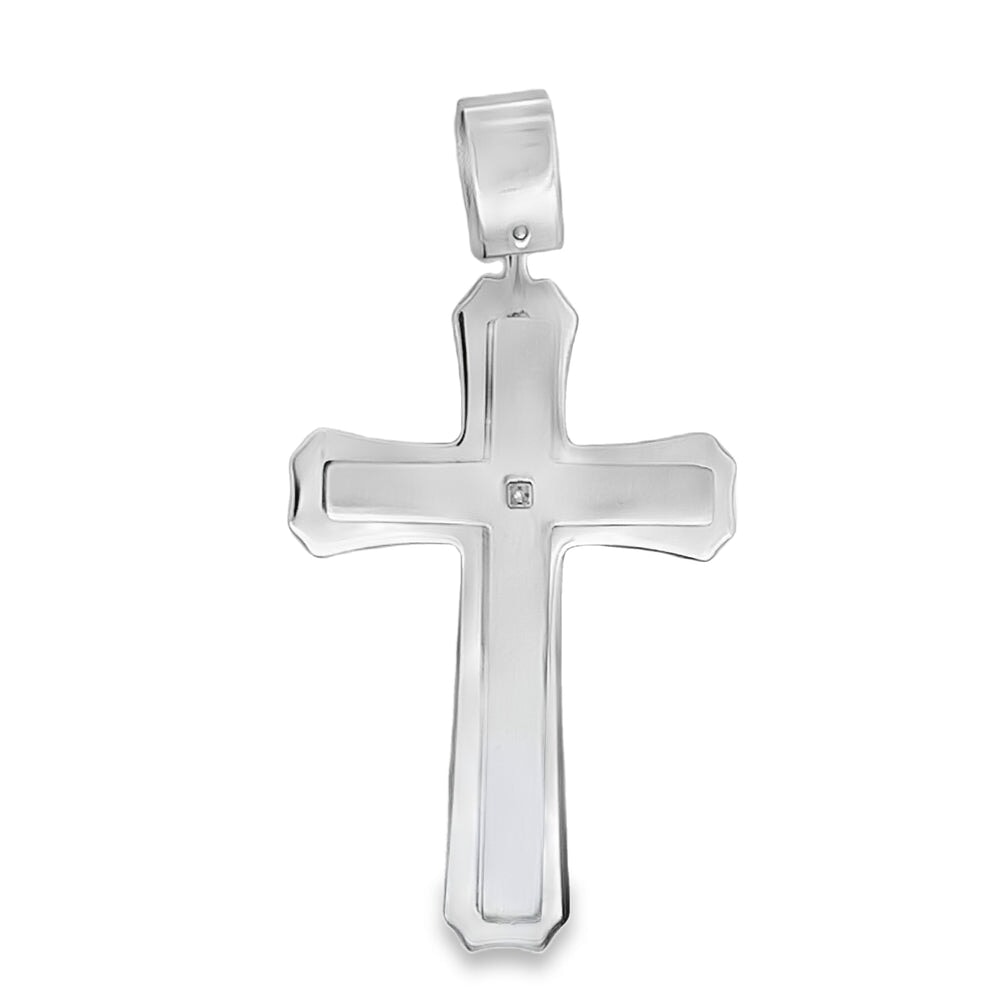 Diamond Double Layer Cross Pendant Stainless Steel HipHopBling