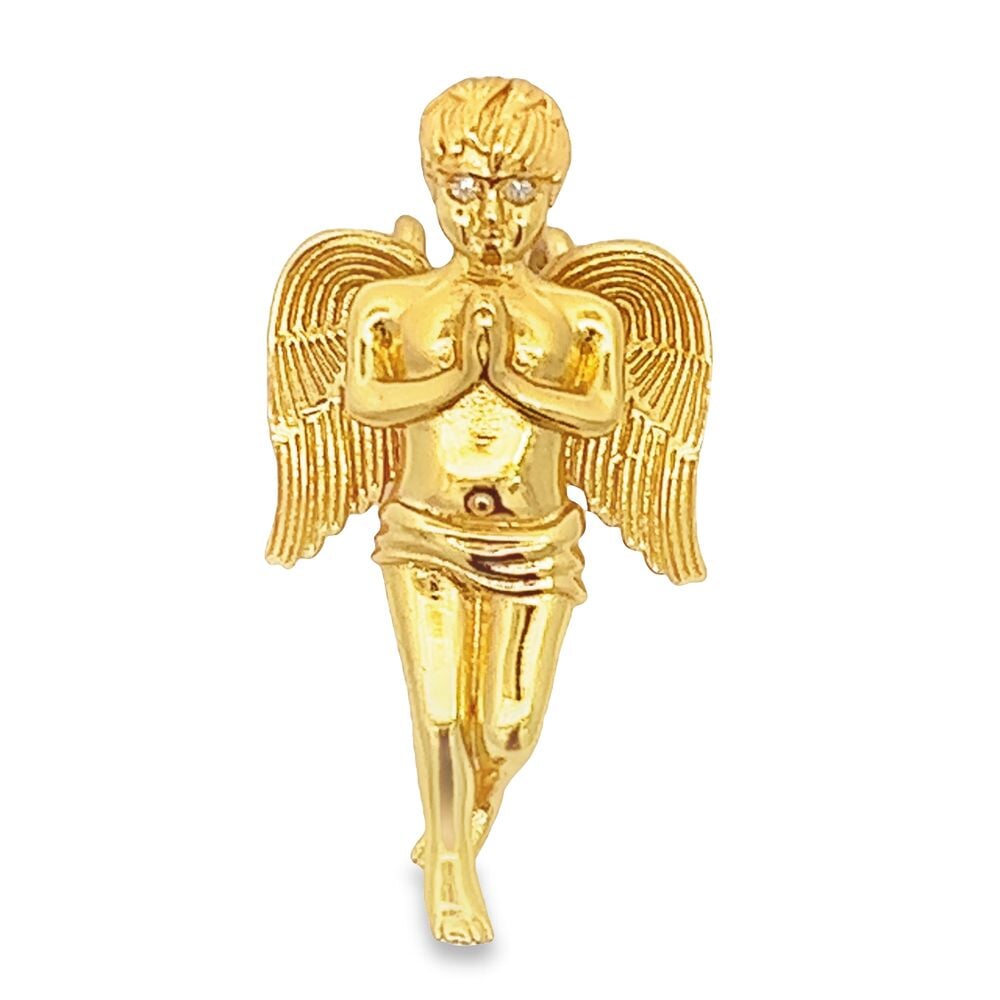 Diamond Micro Praying Cherub Angel Gold .925 Sterling Silver Pendant Yellow Gold HipHopBling