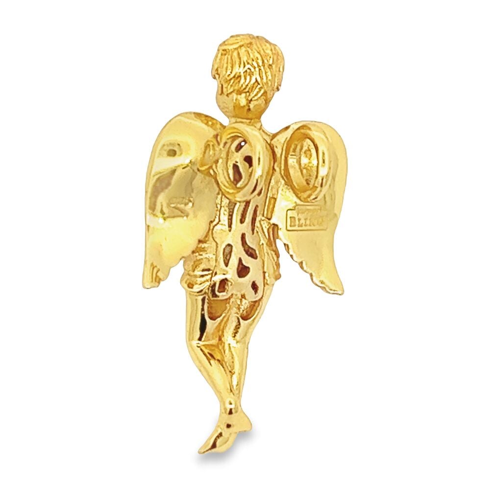 Diamond Micro Praying Cherub Angel Gold .925 Sterling Silver Pendant Yellow Gold HipHopBling